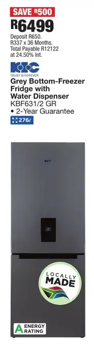 OK Furniture KIC Grey Bottom-Freezer Fridge with Water Dispenser offer