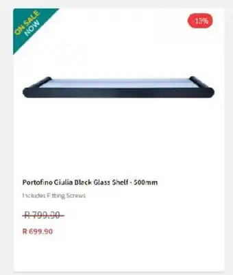CTM Portofino Giulia Black Glass Shelf - 500mm offer
