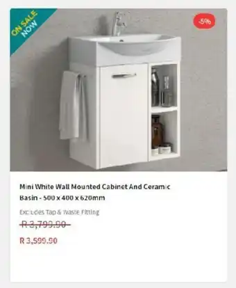 CTM Mini White Wall Mounted Cabinet And Ceramic Basin - 500 x 400 x 620mm offer