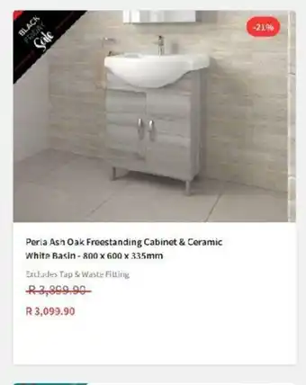 CTM Peria Ash Oak Freestanding Cabinet & Ceramic White Basin - 800 x 600 x 335mm offer