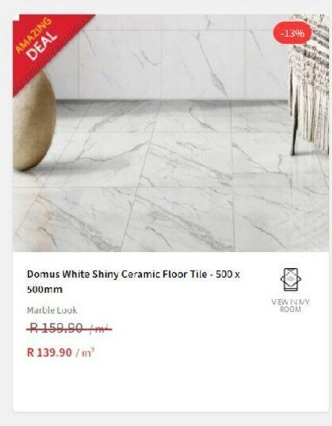 Domus White Shiny Ceramic Floor Tile 500 x 500mm offer at CTM