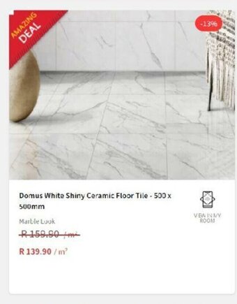 CTM Domus White Shiny Ceramic Floor Tile - 500 x 500mm offer