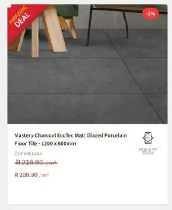 Mastery Charcoal EcoTec Matt Glazed Porcelain Floor Tile - 1200 x 600mm