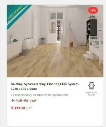 CTM Nu-Vinyl Sycamore Vinyl Flooring Click System - 1240 x 182 x 5mm offer