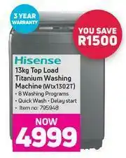 Game Hisense 13Kg Top Load Titanium Washing Machine WTX1302T offer