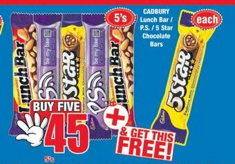 Boxer Cadbury Lunch Bar / P.S. / 5 Star Chocolate Bars 5's offer