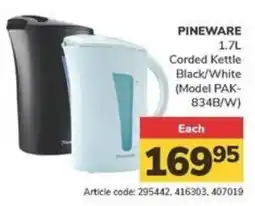 PINEWARE Corded Kettle Black/White (Model PAK- 834B/W)