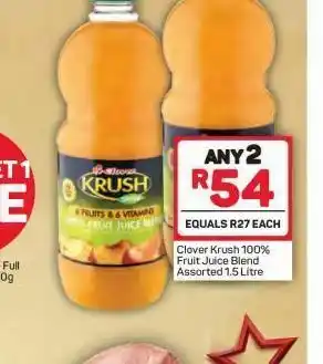 Pick n Pay Hypermarket Clover krush 100% fruit juice 2 offer