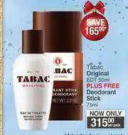 Dis-Chem Tabac Original EDT 50ml Plus Free Deodorant Stick 75ml-Per Pack offer