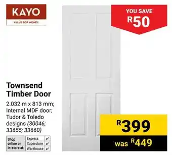 Builders Warehouse KAYO Townsend Timber Door offer