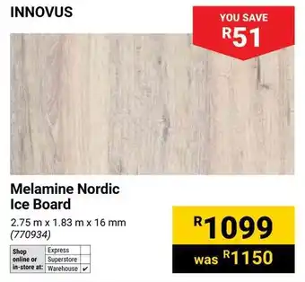 Builders Warehouse INNOVUS Melamine Nordic Ice Board offer