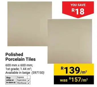 Builders Warehouse Polished Porcelain Tiles offer
