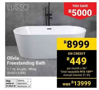 Builders Warehouse LUSSO Olivia Freestanding Bath offer
