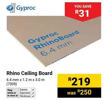 Builders Warehouse Gyproc Rhino Ceiling Board offer