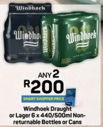 Pick n Pay Windhoek Draught or Lager Non-returnable Bottles or Cans offer