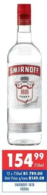 Ultra Liquors Smirnoff 1818 vodka offer