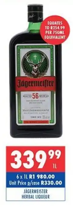Ultra Liquors Jägermeister herbal liqueur offer