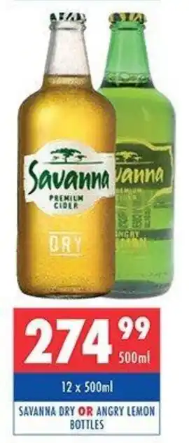 Ultra Liquors Savanna dry or angry lemon bottles offer