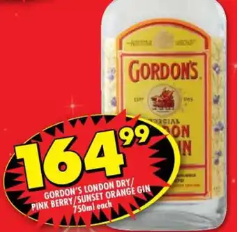 Shoprite GORDON'S LONDON DRY/PINK BERRY/SUNSET ORANGE GIN offer