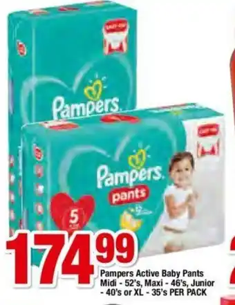 OK Foods Pampers Active Baby Pants Midi - 52's, Maxi - 46's, Junior - 40's or XL - 35's per pack offer
