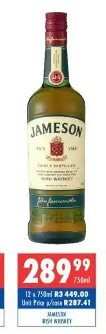 Ultra Liquors Jameson Irish Whiskey 750 ml offer