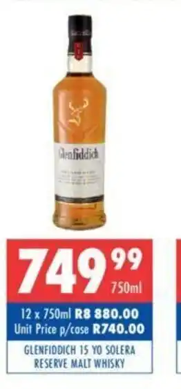 Ultra Liquors Glenfiddich 15 YO Solera Reserve Malt Whisky 750ml offer