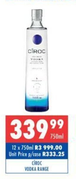 Ultra Liquors Ciroc Vodka Range 750ml offer