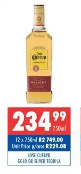 Ultra Liquors Jose Cuervo Gold or Silver Tequila 750 ml offer