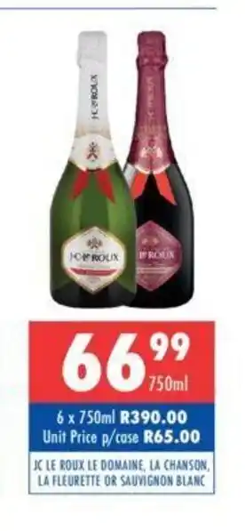 Ultra Liquors JC Le Roux Le Domaine, La Chanson, La Fleurette or Sauvignon Blanc 750ml offer
