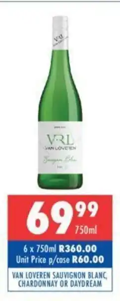 Ultra Liquors Van Loveren Sauvignon Blanc, Chardonnay or Daydream 750ml offer