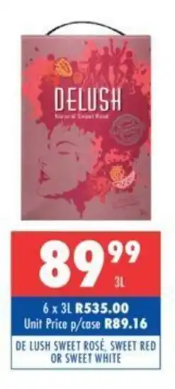 Ultra Liquors De Lush Sweet Rose, Sweet Red or Sweet White 3L offer