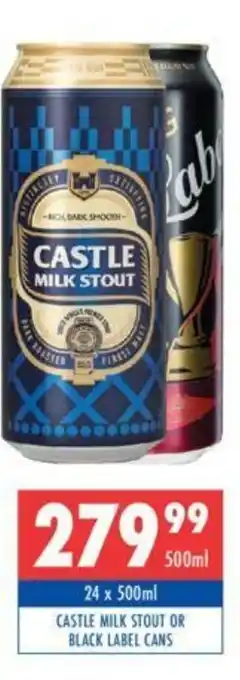 Ultra Liquors Castle Milk Stout or Black Label Cans 500ml offer