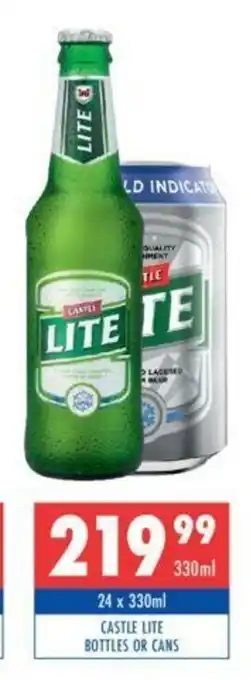 Ultra Liquors Castle Lite Bottles or Cans 24 x 330ml offer