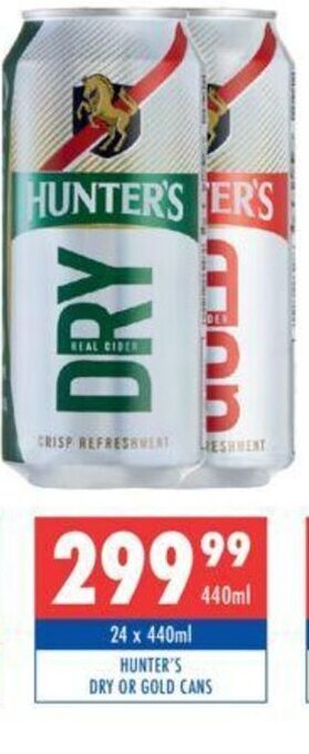 Ultra Liquors Hunter's Dry or Gold Cans 24 x 440ml offer