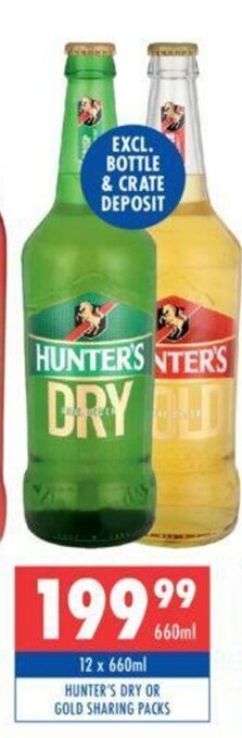 Ultra Liquors Hunter's Dry or Gold Sharing Packs 12 x 660ml offer
