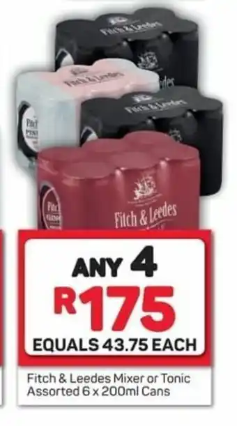 Pick n Pay Hypermarket Fitch & Leedes Mixer or Tonic Assorted 6 x 200ml Cans offer