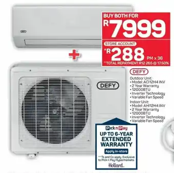Pick n Pay Hypermarket Defy - Outdoor Unit Model : ACI12H4 INV / Indoor Unit Model AHI12H4 INV offer