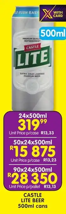 Shoprite Liquor Castle lite beer cans offer