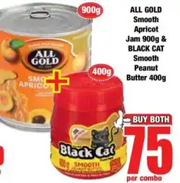 Boxer ALL GOLD Smooth Apricot Jam 900g & BLACK CAT Smooth Peanut Butter 400g offer