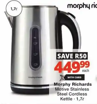 Checkers Hyper Morphy Richards Motive Stainless Steel Cordless Kettle offer