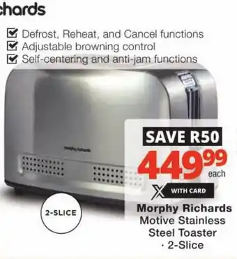 Checkers Hyper Morphy Richards Motive Stainless Steel Toaster offer