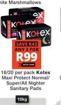 Checkers Kotex Maxi Protect Sanitary Pads offer