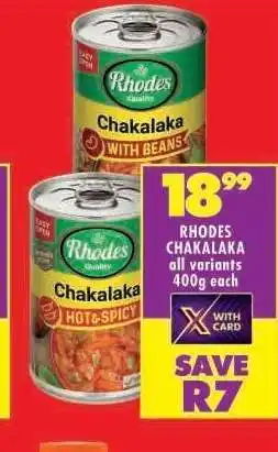 Shoprite RHODES CHAKALAKA all variants 400g each offer