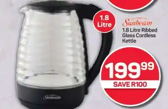 Pick n Pay Hypermarket Sunbeam 1.8 Litre Ribbed Glass Cordless Kettle offer