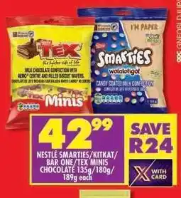 Shoprite NESTLÉ SMARTIES/KITKAT/BAR ONE/TEX MINIS CHOCOLATE offer