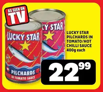 Usave Lucky star pilchards in tomato/hot chilli sauce offer