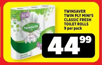 Usave Twinsaver twin ply mini's classic fresh toilet rolls offer