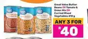 Game Great Value Butter Beans Or Tomato & Onion Mix Or Curried Mixed Vegetables-For 3 x 410g offer