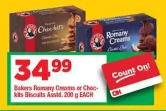 OK Foods Bakers Romany Creams or Choc- kits Biscuits Asstd. offer