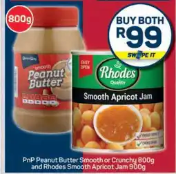 Pick n Pay PnP Peanut Butter Smooth or Crunchy 800g and Rhodes Smooth Apricot Jam 900g offer